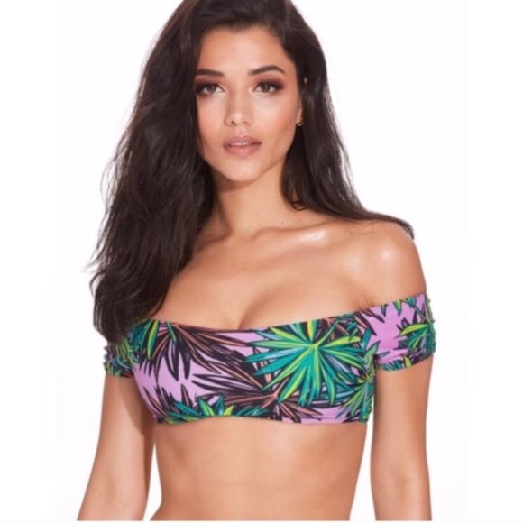 KENDALL+KYLIE Topshop Palm Print Bardot Bikini - Picture 6 of 9
